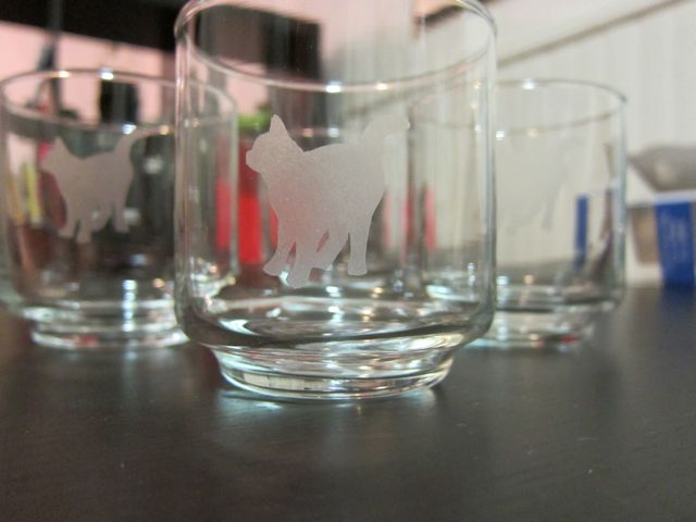 Cat Silhouette Etched Glasses | Red-Handled Scissors
