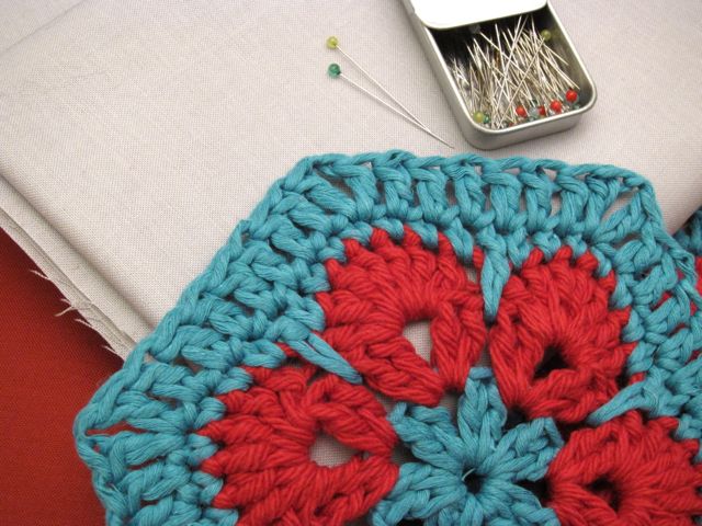 Sunday Snapshot: Crocheted Hexagon Shirt Supplies | Red-Handled Scissors