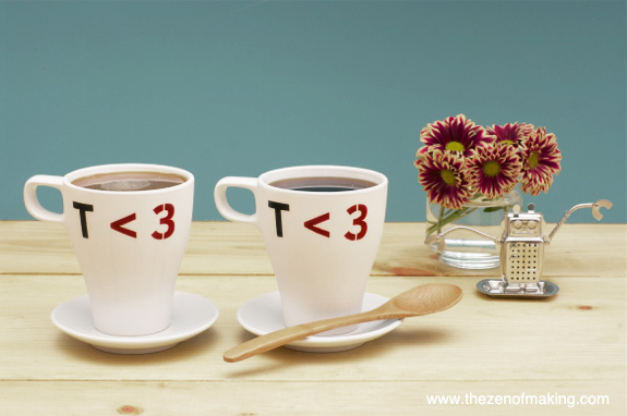 Tutorial: Tea Love Mugs with Martha Stewart Crafts Glass Paint and Stencils | Red-Handled Scissors