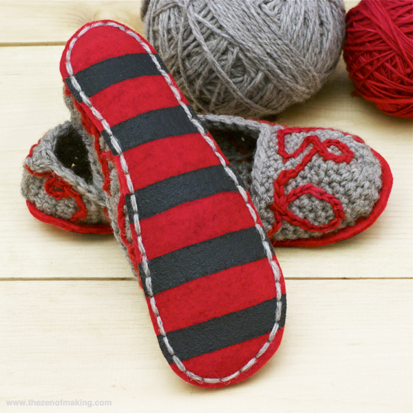 Tutorial: Fancy Felt Soles for Crocheted Slippers | Red-Handled Scissors