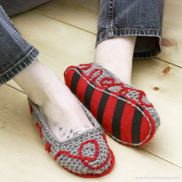 Tutorial: Fancy Felt Soles for Crocheted Slippers | Red-Handled Scissors