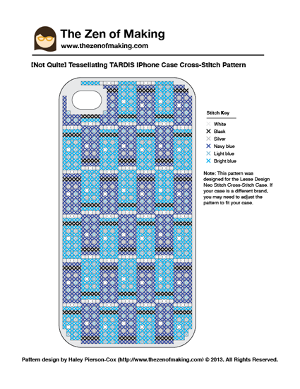Tessellating TARDIS iPhone Case Cross-Stitch Pattern | Red-Handled Scissors