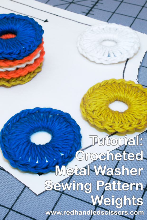 Video Tutorial: Crocheted Metal Washer Pattern Weights: What do huge hunks of metal need more than anything else in the world? Cozies. (Obviously.) Solution: My crocheted metal washer pattern weights tutorial!