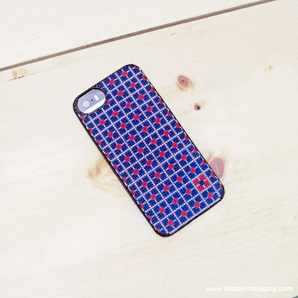 Pattern: Geometric Color Block Cross-Stitch iPhone Case | Red-Handled Scissors