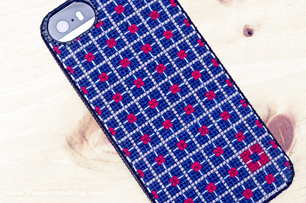 Pattern: Geometric Color Block Cross-Stitch iPhone Case | Red-Handled Scissors