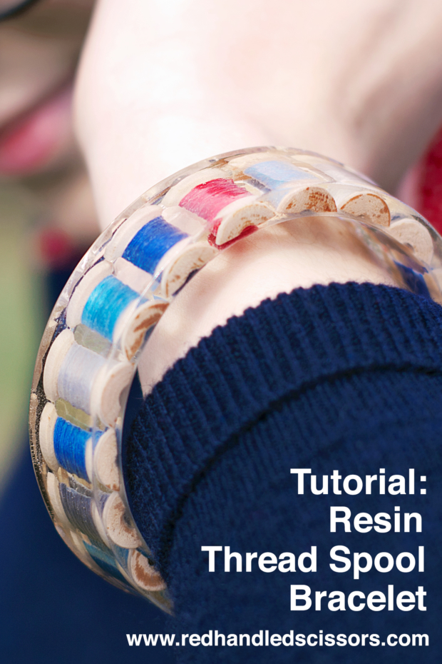 Tutorial: Resin Thread Spool Bracelet: Turn mini wooden thread spools into a custom resin bangle bracelet with this detailed tutorial!