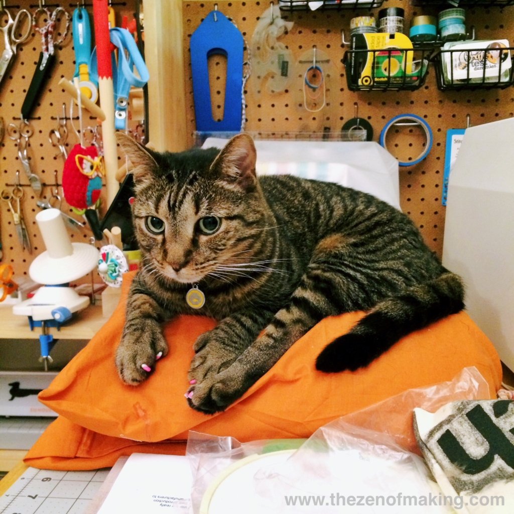 Sunday Snapshot: Stripy Cat Worktable Takeover | Red-Handled Scissors