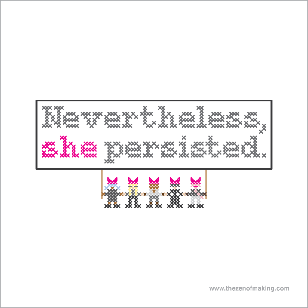 Pattern: Nevertheless, She Persisted Cross-Stitch Sampler | Red-Handled Scissors