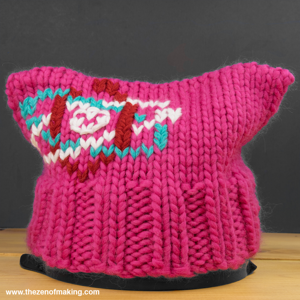 Pussyhat Upgrade: March for Science Duplicate Stitching | Red-Handled Scissors
